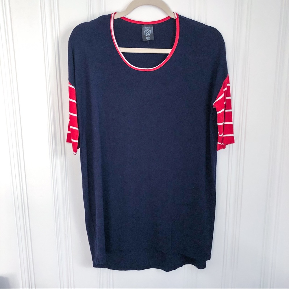 Agnes & Dora Red White Striped Blue Shirt